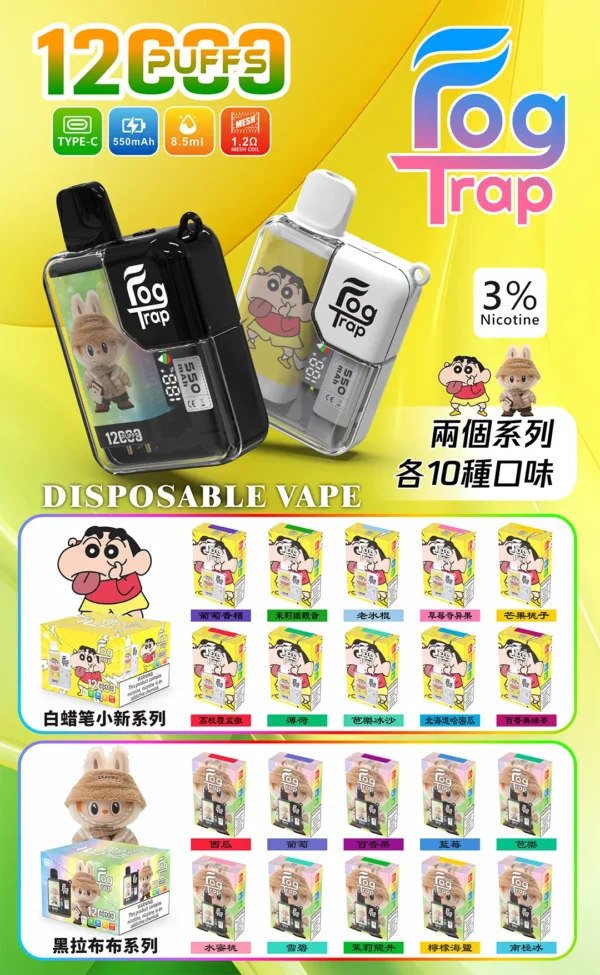超值特惠【滿10贈1】【Fog Trap 聯名】小新×LABUBU 12000口｜雙檔爆發口感 雙顯主機｜現貨秒發
