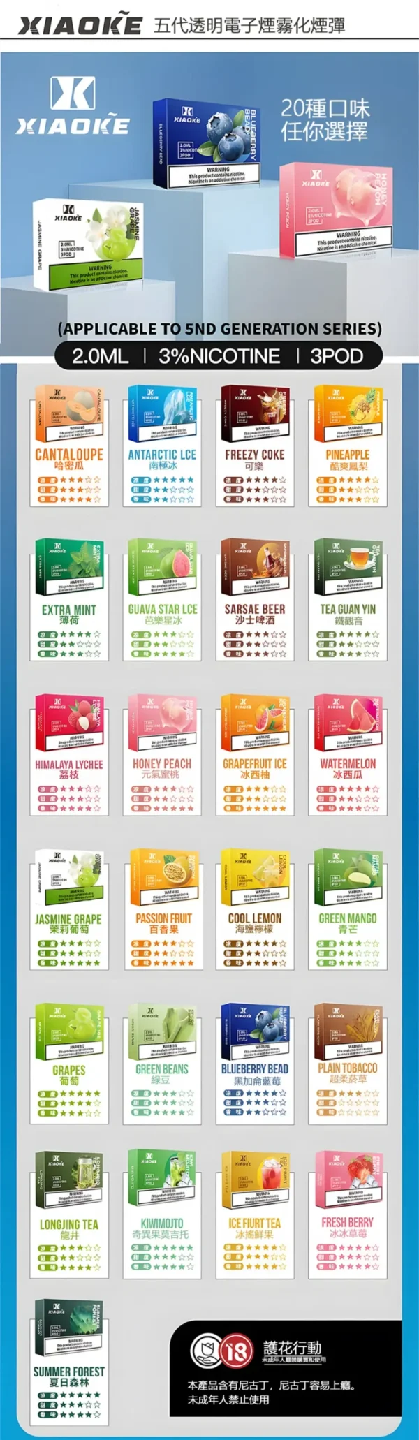 【買5贈主機】【XIAOKE 梟客】五代通用煙彈 2ml｜全新升級3%尼古丁鹽不鎖喉｜台灣現貨秒發