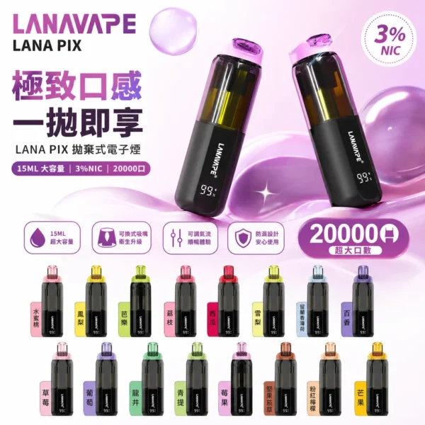 ChatGPT_Image_2026_7_14_13_19_53 【LANA PIX 閃光彈】20000口拋棄式電子煙|15ml巨量儲油 × Mesh網芯爆汁口感|台灣現貨秒發