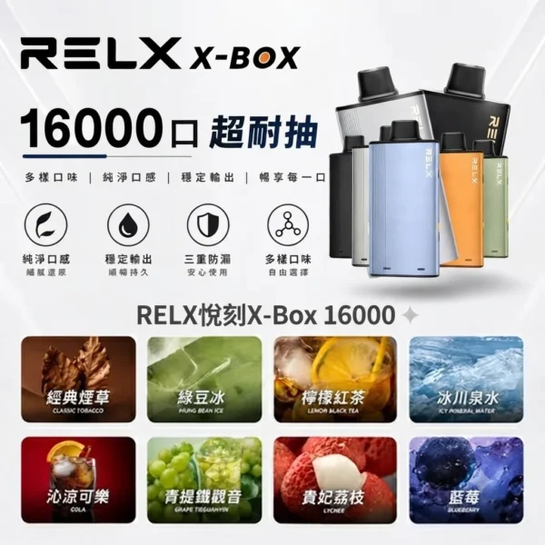 【RELX 悅刻 X-BOX】16000口換彈式拋棄式電子煙套裝｜Mesh網狀芯 × 雙段功率調節｜台灣現貨秒發