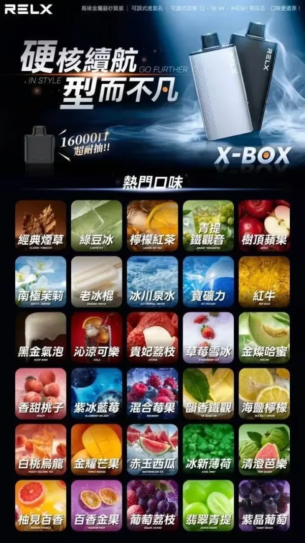 【RELX 悅刻 X-BOX】16000口換彈式拋棄式電子煙套裝｜Mesh網狀芯 × 雙段功率調節｜台灣現貨秒發
